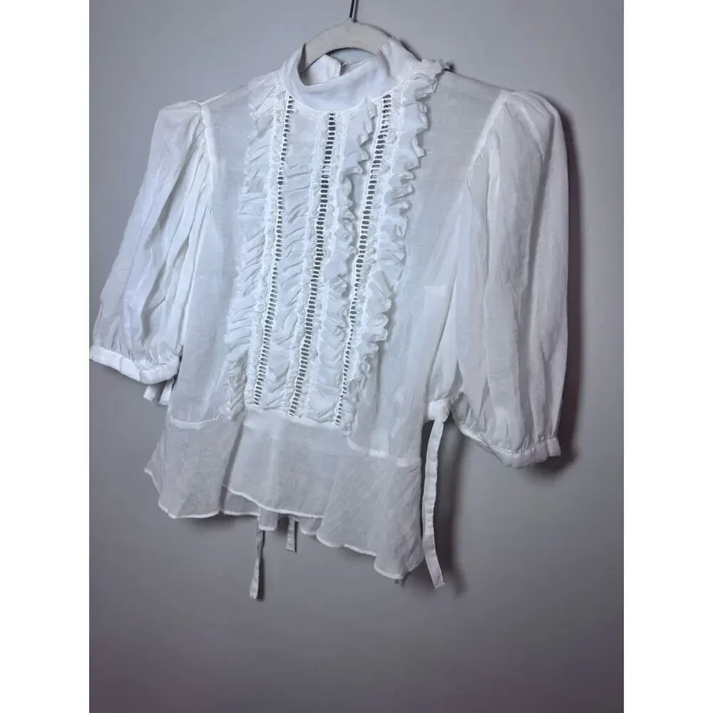Hope For Flowers by Tracy Reese White Frilled Puff Sleeve Blouse XS